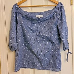 Clarte Simone Textured Off Shoulder Top 3/4 Sleeve Boho Chic Cotton Blouse - MED